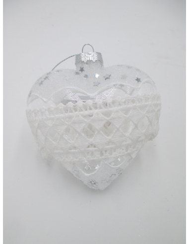 Pallina di Natale, Fuso di Vetro, 6,5x13,5 Cm, Trasparente con Pizzo, Assortite