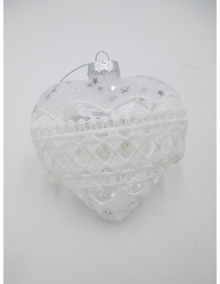 Pallina di Natale, Fuso di Vetro, 6,5x13,5 Cm, Trasparente con Pizzo, Assortite