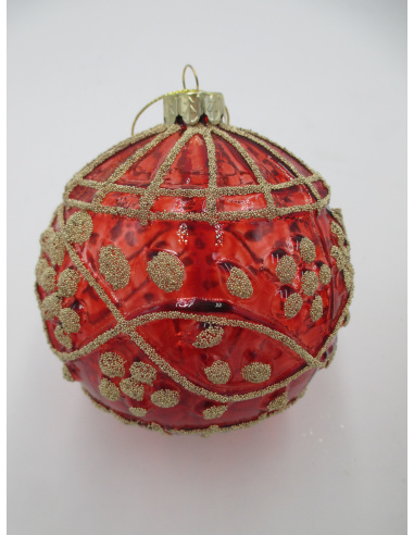 Pallina di Natale, Sfera di Vetro, 10 Cm, Rosso Trasparente con Decorazione, Assortite