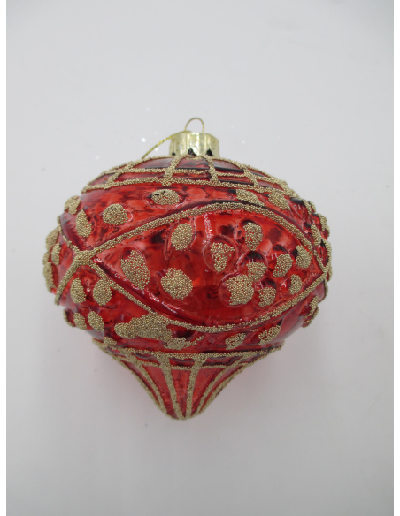 Pallina di Natale, Cipolla di Vetro, 10 Cm, Rosso Trasparente con Decorazione, Assortite Pallina di Natale, Cipolla di Vetro, 10 Cm, Rosso Trasparente con Decorazione, Assortite