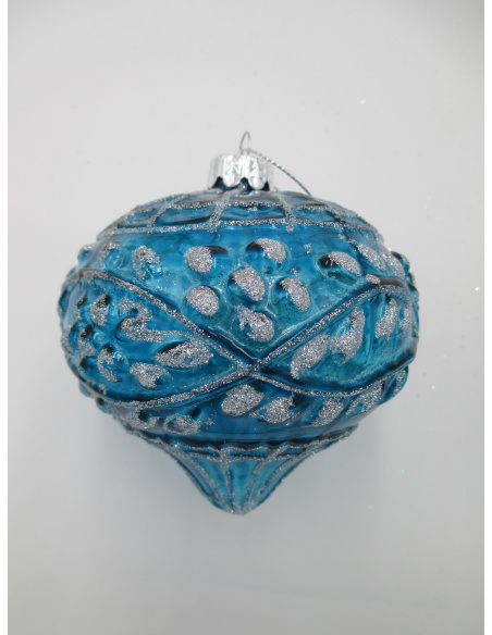 Pallina di Natale, Cipolla di Vetro, 10 Cm, Blu Trasparente con Decorazione, Assortite Pallina di Natale, Cipolla di Vetro, 10 Cm, Blu Trasparente con Decorazione, Assortite