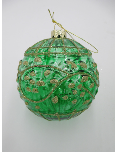 Pallina di Natale, Sfera di Vetro, 10 Cm, Verde Trasparente con Decorazione, Assortite
