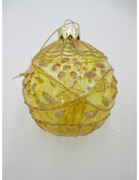 Pallina di Natale, Sfera di Vetro, 8 Cm, Oro Trasparente con Decorazione, Assortite