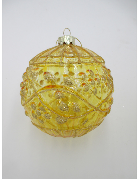 Pallina di Natale, Sfera di Vetro, 10 Cm, Oro Trasparente con Decorazione, Assortite