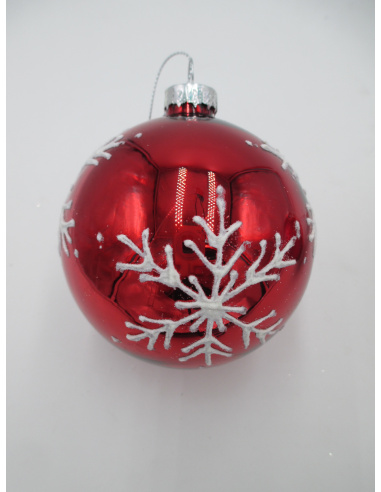 Pallina di Natale, Sfera di Vetro, 8 Cm, Rosso Lucido/Opaco con Decorazione, Assortite