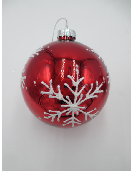 Pallina di Natale, Sfera di Vetro, 8 Cm, Rosso Lucido/Opaco con Decorazione, Assortite