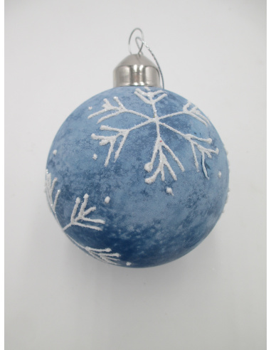 Pallina di Natale, Sfera di Vetro, 8 Cm, Azzurro Cielo Opaco con Decorazione