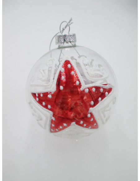 Pallina di Natale, Sfera di Vetro, 8 Cm, Trasparente con Decoro, Assortite