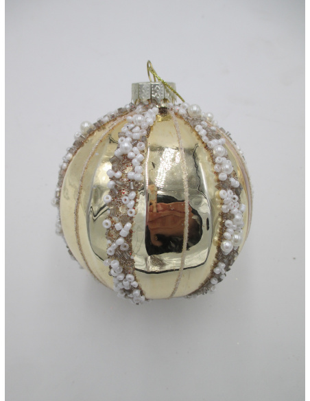Pallina di Natale, Sfera di Vetro, 8 Cm, Oro con Decoro, Assortite
