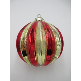 Pallina di Natale, Sfera di Vetro, 10 Cm, Rosso e Oro Lucido con Decorazione