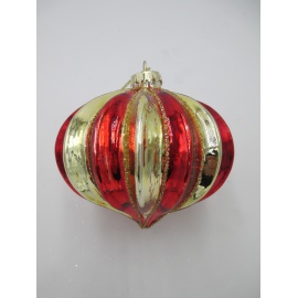 Pallina di Natale, Cipolla di Vetro, 10 Cm, Rosso e Oro Lucido con Decorazione