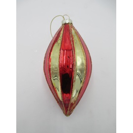 Pallina di Natale, Cipolla di Vetro, 10 Cm, Rosso e Oro Lucido con Decorazione