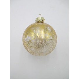 Pallina di Natale, Sfera di Vetro, 8 Cm, Oro Anticato con Decorazione