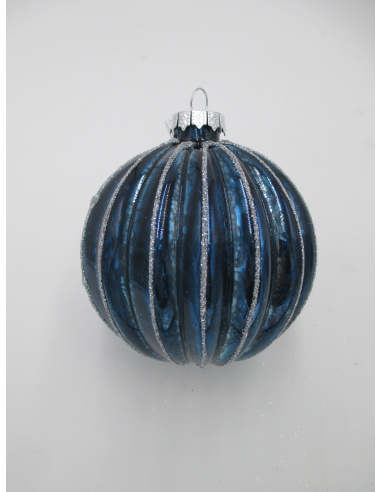 Pallina di Natale, Sfera di Vetro, 8 Cm, Blu Trasparente con Decoro, Assortite