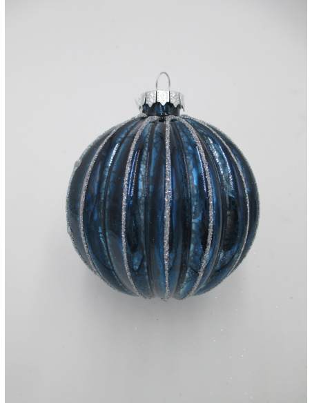 Pallina di Natale, Sfera di Vetro, 8 Cm, Blu Trasparente con Decoro, Assortite