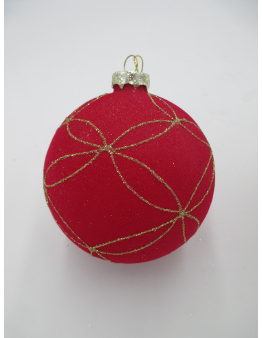Pallina di Natale, Sfera di Vetro, 10 Cm, Rosso Vellutato con Decorazione, Assortite
