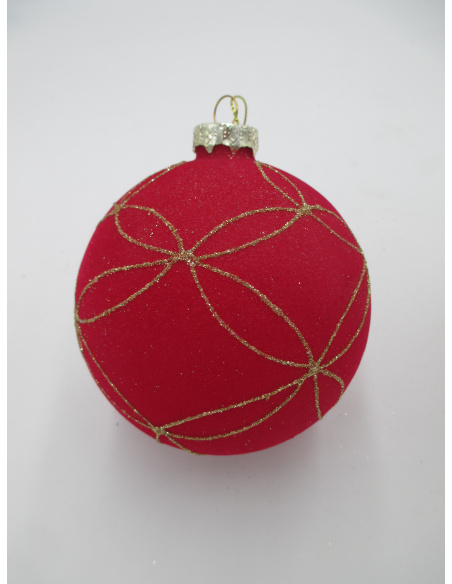 Pallina di Natale, Sfera di Vetro, 10 Cm, Rosso Vellutato con Decorazione, Assortite