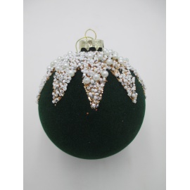 Pallina di Natale, Sfera di Vetro, 10 Cm, Verde Vellutato con Decorazione