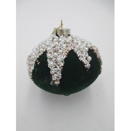 Pallina di Natale, Cipolla di Vetro, 10 Cm, Verde Vellutato con Decorazione