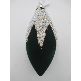 Pallina di Natale, Fuso di Vetro, 17 Cm, Verde Vellutato con Decorazione