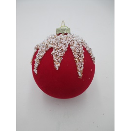 Pallina di Natale, Sfera di Vetro, 10 Cm, Verde Scuro Vellutato con Decorazione