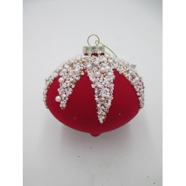 Pallina di Natale, Sfera di Vetro, 10 Cm, Rosso Scuro Vellutato con Decorazione