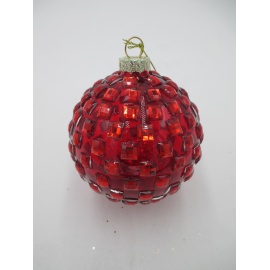 Pallina di Natale, Sfera di Vetro, 8 Cm, Rosso Trasparente con Decorazione