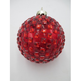 Pallina di Natale, Sfera di Vetro, 10 Cm, Rosso Trasparente con Decorazione