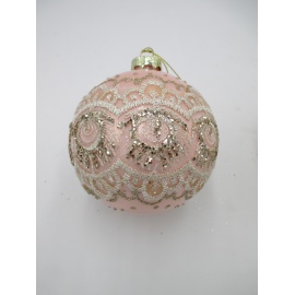 Pallina di Natale, Sfera di Vetro, 10 Cm, Rosso Vellutato con Decorazione, Assortite 2