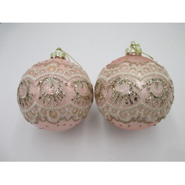 Pallina di Natale, Sfera di Vetro, 10 Cm, Rosso Vellutato con Decorazione, Assortite