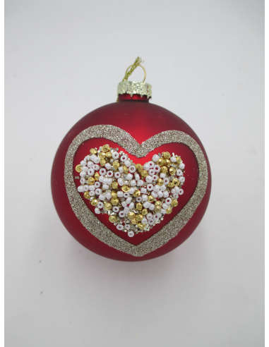 Pallina di Natale, Sfera di Vetro, 8 Cm, Rosso con Decorazione, Assortite