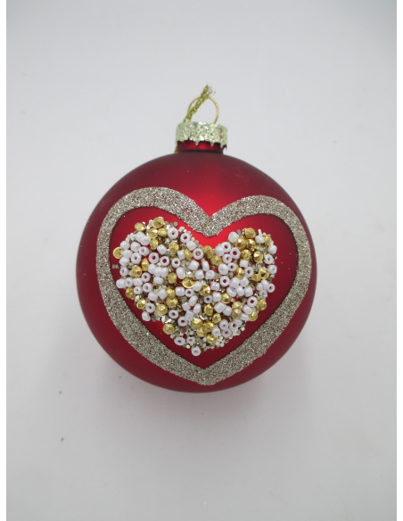 Pallina di Natale, Sfera di Vetro, 8 Cm, Rosso con Decorazione, Assortite