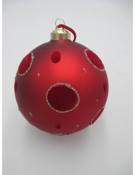 Pallina di Natale, Sfera di Vetro, 10 Cm, Rosso Opaco con Decorazione, Assortite
