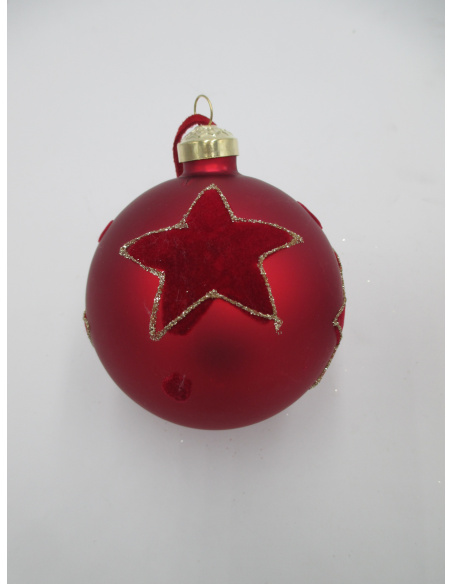 Pallina di Natale, Sfera di Vetro, 8 Cm, Rosso Opaco con Decorazione, Assortite