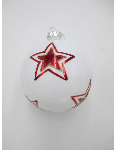 Pallina di Natale, Sfera di Vetro, 10 Cm, Rosso Opaco con Decorazione, Assortite