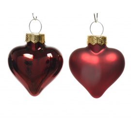 Cuori in vetro rosso scuro lucido e opaco pz 12 cm.6