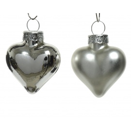 Mini cuori in vetro argento lucido e opaco cm.4,5