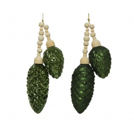 2 Pigne in vetro verde scuro lucido e opaco cm.4,5x9x17