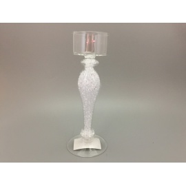 Portacandela di Vetro, 7x20 Cm, Trasparente Effetto Ghiaccio
