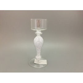 Portacandela di Vetro, 7x20 Cm, Trasparente con Decoro