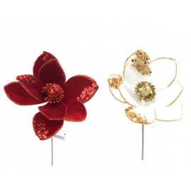 Fiore natalizio, Magnolia velluto/glitter assortito