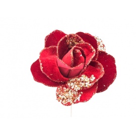 Fiore natalizio, Rosa Aperta velluto/glitter Bianco/Oro