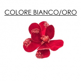 Fiore natalizio, Magnolia velluto/glitter Bianco/Oro