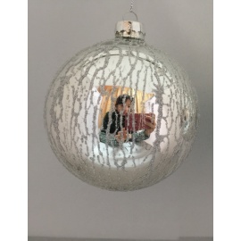 Pallina di Natale, Sfera di Vetro, 10 Cm, Rosso con Decorazione