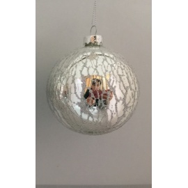 Pallina di Natale, Sfera di Vetro, 10 Cm, Argento con Decorazione