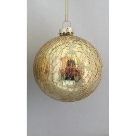 Pallina di Natale, Sfera di Vetro, 10 Cm, Oro con Decorazione