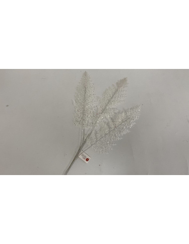 Fiore Natalizio, Ramo Felce Glitter Bianco 82 cm 