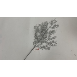 Fiore Natalizio, Ramo con Foglioline Glitter Argento 80cm 