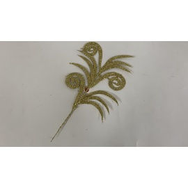 Fiore Natalizio, Foglia Riccioli Glitterata Oro 36cm 
