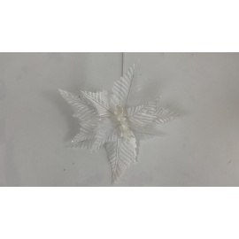 Fiore Natalizio, Stella di Natale Lamè Bianco 36cm 